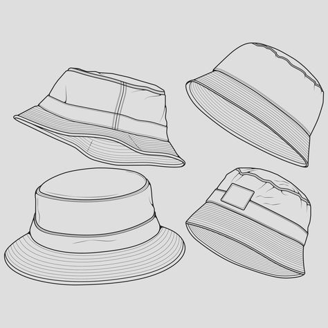 Hat Outline, Bucket Drawing, Hat Template, Hat Vector, Flat Sketches, Drawing Vector, Outline Drawing, Sketch Style, Cute Doodle Art