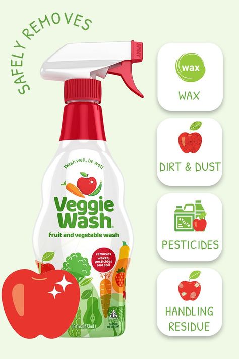 Veggie Wash safely removes wax, soil, agricultural chemicals, and handling residue found on both standard and organic fruits and veggies. *Online and in-store artwork may vary as we transition to our new Veggie Wash look an feel! Wash Produce, Produce Wash, Veggie Wash, Vegetable Wash, Fruit And Vegetable Wash, Organic Fruits, Remove Wax, Organic Fruit, Fruits And Veggies