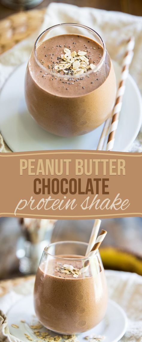 Chocolate Protein Shake, Peanut Butter Protein Shake, Chocolate Protein Shakes, Protein Smoothies, Protein Shake Smoothie, Healthy Shakes, Peanut Butter Protein, Protein Shake Recipes, Peanut Butter Chocolate