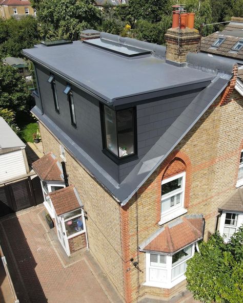 Before & after of this stunning loft conversion in Teddington. Customer was after a modern finish so we went for a smooth artificial slate… | Instagram Dormer Roof Extension, Rubber Flat Roof, Loft Conversion Roof, Loft Dormer, Flat Roof Systems, Terrace House Exterior, Dormer Loft Conversion, Dormer Roof, Flat Roof Extension