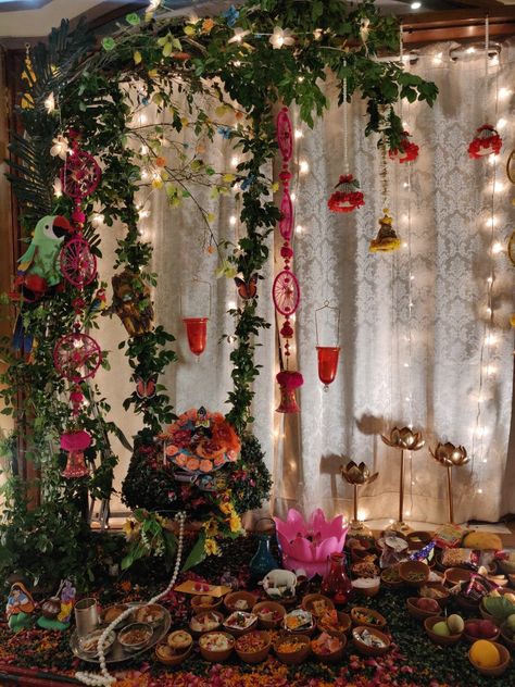 Krishna Decoration Ideas At Home, Janmashtmi Decorations Idea At Home, Kirtan Decoration, Krishna Janmashtami Decoration At Home, Krishna Janmashtami Decoration Ideas, Janmashtami Ideas, Janmashtami Decoration Ideas Home, Janmashtami 2024, Pirate Halloween Party