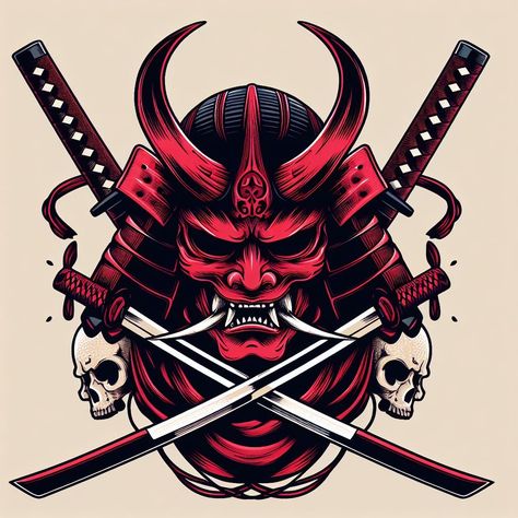 Samurai of Shadows: Oni Masked Samurai Mask Illustration, Samurai Illustration Art, Oni Samurai Art, Samurai Mask Art, Samurai Logo Design, Oni Mask Art, Samurai Mask Design, Oni Samurai Mask, Bjj Tattoo