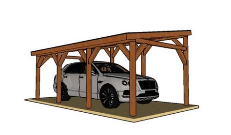 Single Car Lean to Carport - Free DIY Plans | HowToSpecialist - How to Build, Step by Step DIY Plans Car Port Ideas, Lean To Carport, Carport Design, Wooden Carports, Carport Modern, Building A Carport, Rv Carports, Pergola Metal, Diy Carport