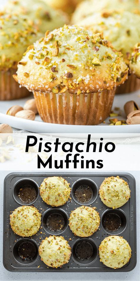 These pistachio muffins are made with real pistachios and instant pistachio pudding mix so they're perfectly moist and bursting with pistachio flavor. I spent half a year testing and perfecting muffin recipes so I could teach you the exact, easy to follow steps to make gorgeous bakery style muffins at home! Assorted Muffins, Pistachio Muffins Recipe, Pistachio Desserts, Pistachio Recipes Desserts, Pistachio Dessert Pudding, Freeze Muffins, Pistachio Muffins, Pistachio Dessert, Filipino Food Dessert