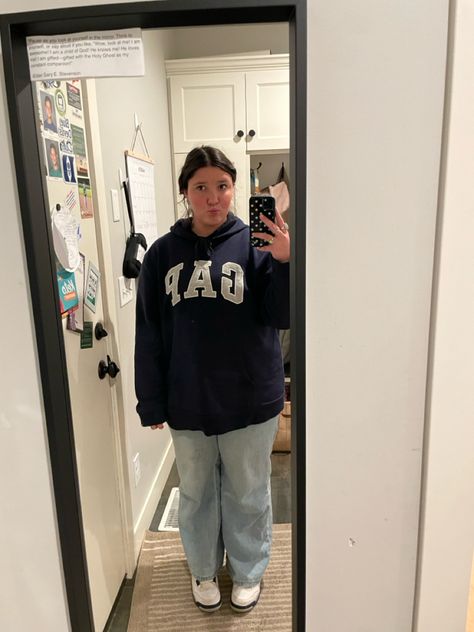 Gap Hoodie Outfit, Gap Hoodie, Outfits Baggy, Jordan 4s, Hoodie Outfit, Midnight Navy, Baggy Jeans, Mood Board, Gap