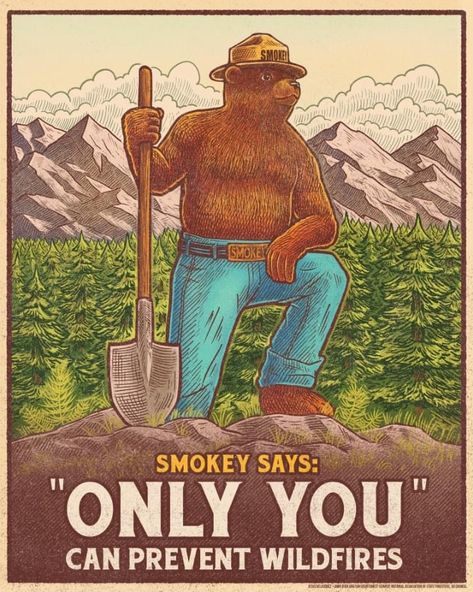 Smokey The Bear Painting, Christmas Gift Drawing, Senior Night Posters, Smokey The Bear, Happy Bear, Feelin Groovy, Smokey Bear, Smokey The Bears, Bear Creek