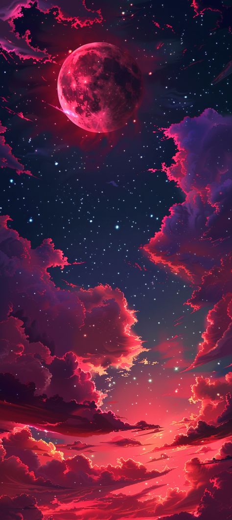 Elevate your iPhone with a wallpaper that captures a dreamy fantasy sky. Under a red sky, a red crescent moon nestles among stars and clouds, creating a mesmerizing scene. This fantasy background, awash in a pink color scheme, transforms your screen into a portal to a dreamy, otherworldly realm. Immerse yourself in the high-definition magic every time you unlock your device. #FantasySky #DreamySkyWallpaper #RedMoon #iPhoneWallpaper Dreamy Artwork Wallpaper Aesthetic, Crescent City Wallpaper Iphone, Fantasy Lockscreen, Fantasy Iphone Wallpaper, Crescent City Wallpaper, Red Moon Aesthetic, Red Sky Wallpaper, Red Moon Wallpaper, Mystical Scenery