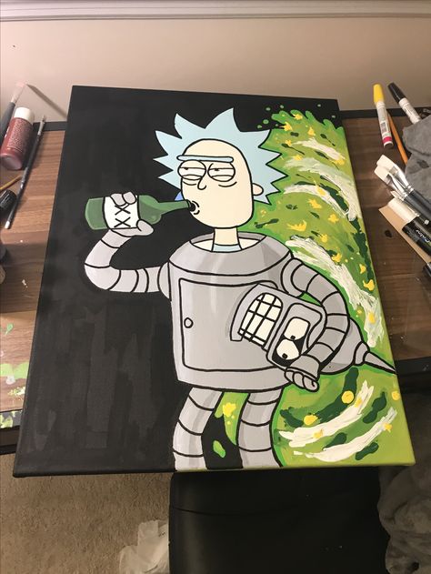 Easy Trippy Rick And Morty Painting Ideas, Rick And North Painting, Rick Sanchez Painting, Rick And Morty Painting Acrylic, Rick And Morty Painting Trippy, Easy Rick And Morty Painting, Rick And Morty Art Canvas, Trippy Rick And Morty Painting Ideas, Rick And Morty Paintings