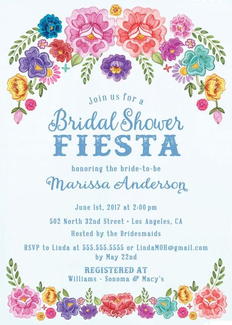 Fiesta-Themed Bridal Shower Fiesta, Bridal Shower Invitations Free, Mexican Bridal Showers, Fiesta Bridal Shower Invitations, Fiesta Bridal Shower, Floral Birthday Invitations, Summer Bridal Showers, Fiesta Theme, Boda Mexicana