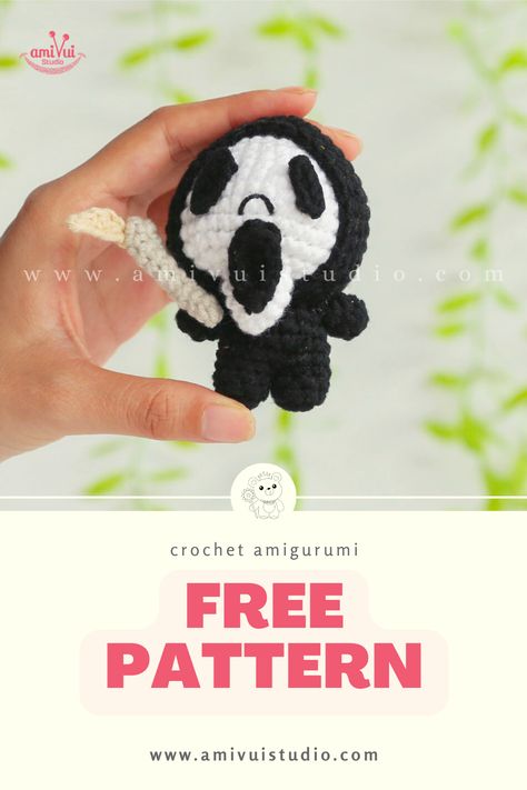 Unveil the magic of our Scream Amigurumi, a delightful blend of ghosts and cuteness. This scream is not scary at all, rather cute. This funny toy will be a perfect decoration for your bag! Let’s crochet now with our free pattern. Don’t forget to leave a comment on your results! Happy crocheting! Ghostface Scream Crochet Pattern Free, Ghost Face Amigurumi, Crochet Scream Free Pattern, Scream Crochet Pattern Free, Crochet Scream Doll Free Pattern, Ghost Face Crochet Pattern Free, Crochet Ghostface Pattern Free, Ghostface Crochet Pattern Free, Witch Crochet Pattern Free