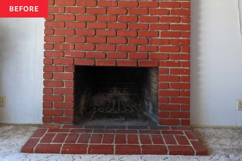 Red Brick Fireplace Decor, Brick Fireplace Redo, Red Brick Fireplace, Brick Fireplace Decor, Scandinavian Fireplace, Red Brick Fireplaces, Fireplace Redo, Painted Brick Fireplaces, Nashville Art