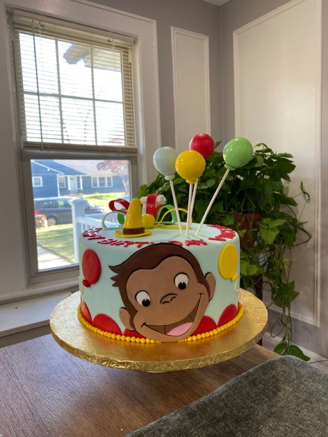 Curious George Birthday Party Ideas Cake, Curious George Birthday Cake, Simple Cake Design, Curious George Cake, Curious George Cakes, Cake Themes, King Cake Recipe, Curious George Birthday Party, Curious George Party