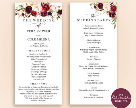 Order Of Ceremony Wedding, Wedding Program Examples, Wedding Program Template Free, Reception Program, Barn Wedding Ceremony, Ceremony Template, Order Of Ceremony, Wedding Reception Program, Printable Wedding Program Template