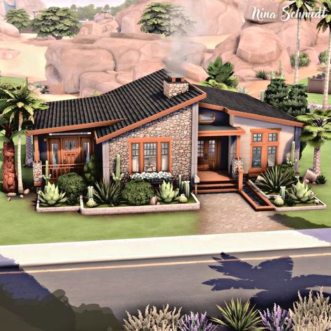 Sims4 Tiny House, Sims 4 Tiny Home, Modern Sims 4 House, Tiny House Sims 4, Sims 4 Tiny House, Small Family Home, Sims Interior, Sims 4 Seasons, Oasis Springs