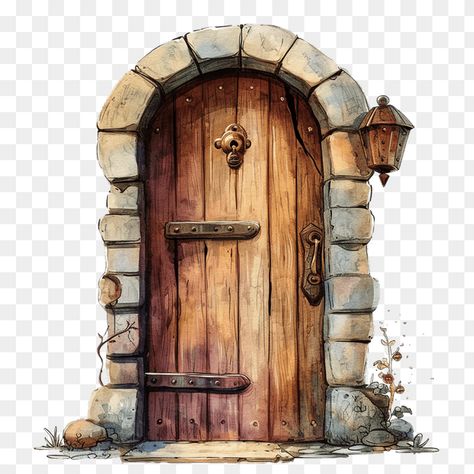 door clipart Medieval Door Drawing, Wooden Door Drawing, Painting Of A Door, Fantasy Door Art, Opening Door Drawing Reference, Cottagecore Door, Wooden Door Paint, Fantasy Door, Door Clipart