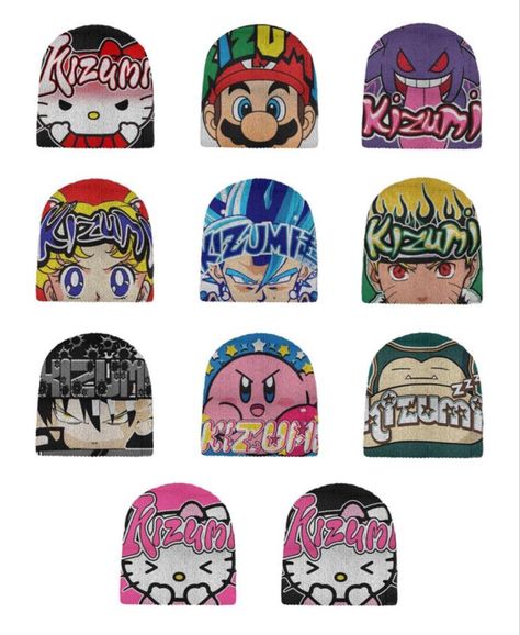 Mad Grillz Beanie, Beanie Anime, Beanie Ideas, Anime Beanie, Graphic Beanie, Cute Online Clothing Stores, Cool Beanies, Beanie Outfit, Funky Hats