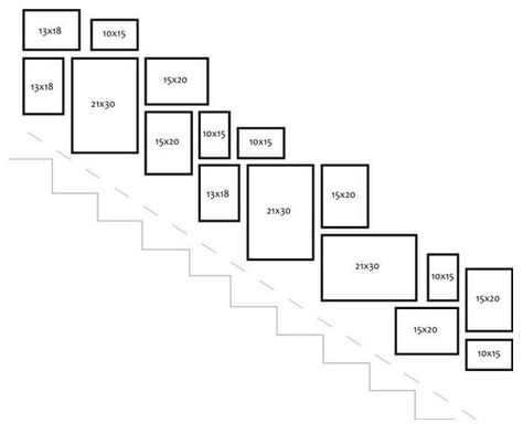 Stairway Gallery Wall Layout, Gallery Wall Layout Stairs, Stairs Photo Wall, Stairway Picture Wall, Staircase Photo Wall, Gallery Wall Ideas Stairs, Foto Scale, Gallery Wall Stairs, Decorating Stairway Walls