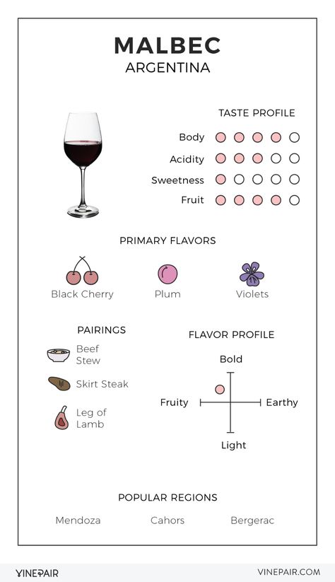 Wine Chart, Malbec Wine, Wine Facts, Wine Tasting Notes, Wine Flavors, Wine Knowledge, Perfect Summer Drink, Wine Varietals, Wine Education