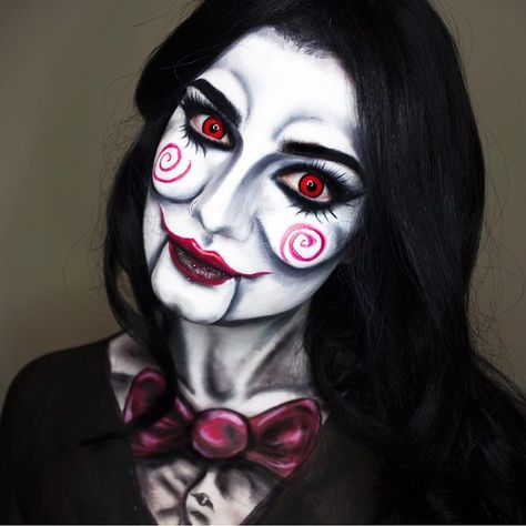 Billy the doll / Jigsaw makeup for the @colouredcontactsuk #showusyourcosplay contest 🔪🗡⚰️ created using @kryolanuk white cream paint ,… Jigsaw Doll, Saw Makeup, Jigsaw Makeup, Jigsaw Halloween, Spirit Halloween Coupon, Jigsaw Saw, Holloween Makeup, Doll Face Paint, Eyes Lashes