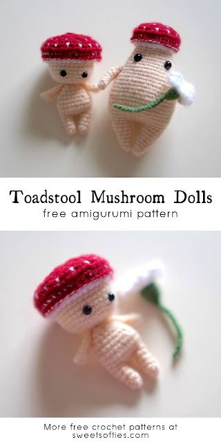 Free Crochet Mushroom, Mushroom Amigurumi, Mushroom Doll, Toadstool Mushroom, Crochet Mushroom, Amigurumi Ideas, Crochet Design Pattern, Crochet Cap, Crochet Amigurumi Free