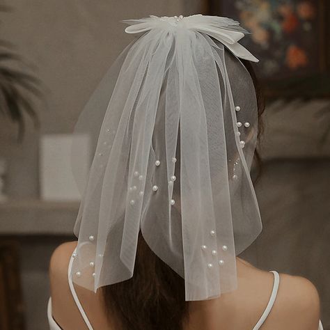 Wedding Veil Blusher, Elbow Veil, Cheap Wedding Veil, Pearl Veil, Short Veil, Blusher Veil, Wedding Bridal Veils, Veil Hairstyles, Bride Hair Accessories