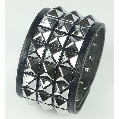 Three Row Pyramid Studded Leather Wrist Cuff Leatherpunk (18.990 CLP) ❤ liked on Polyvore featuring jewelry, bracelets, cuff jewelry, punk rock jewelry, cuff bangle, pyramid jewelry and punk jewelry Leather Wrist Cuff, Punk Rock Jewelry, Punk Accessories, Leather Bangle, Leather Wristbands, Rock Jewelry, Cuff Jewelry, Punk Jewelry, Estilo Punk