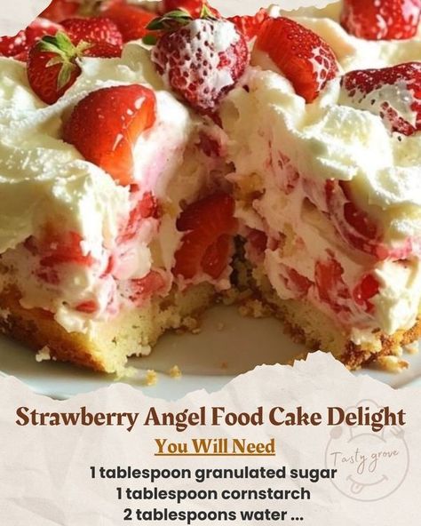 Tasty Grove Strawberry Glaze For Angel Food Cake, Strawberry Angel Food Cake Dessert, Strawberries And Angel Food Cake Dessert, Strawberry Filled Angel Food Cake, Angelfood Cake With Strawberries, Strawberry Angel Food Cake, Pineapple Desserts, Angel Food Cake, Frozen Strawberries