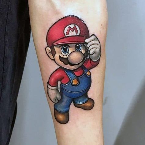 Inner Forearm Gamer Guys Mario Tattoos Mario Tattoo Ideas, Mario Tattoos, Playstation Tattoo, Super Mario Tattoo, Nintendo Tattoo, Video Game Tattoos, Mario Tattoo, Colored Tattoo Design, Gamer Tattoos