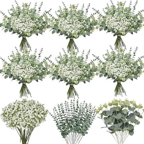 Amazon.com: Serwalin 100Pcs Artificial Babys Breath Flowers Bulk, Faux Baby Brerath Eucalyptus Stems Leaves Set Faux Greenery Stems Gypsophila Flowers Centerpieces for Wedding Bouquet Party Filler Home Decor : Home & Kitchen Eucalyptus And Baby Breath Centerpiece, Clown Wedding, Wedding Flowers Centerpieces, Eucalyptus Centerpiece, Leaves Bouquet, Centerpieces For Wedding, Bouquet Party, Eucalyptus Stems, Greenery Centerpiece