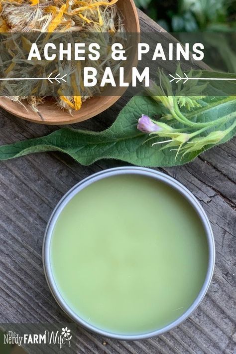 This easy herbal balm recipe offers relief from general aches and pains, arthritis, bursitis, and sore muscles. Plantain Salve, Herbal Salve Recipes, Healing Salve Recipe, Balm Recipe, Herbal Medicine Recipes, Chapped Hands, Herbal Remedies Recipes, Salve Recipes, Herbal Salves