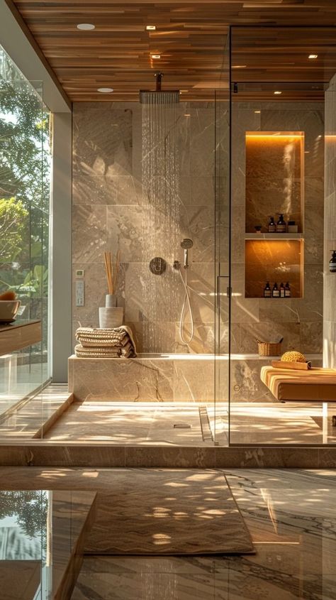 21+ Luxurious Master Bath Inspiration Ideas That Feel Elevated - From Lemons To Luxury Master Suite Bathroom Luxury, Large Open Shower Master Suite, Luxurious Master Bath Ideas, Seating In Bathroom, Shower With Seat Walk In, Shower Only Master Bath, Luxury Shower Design Ideas, Relaxing Shower Ideas, Fancy Showers Walk In