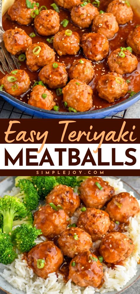 Teriyaki Meatballs are a quick and delicious dinner that the whole family will fall in love with. My kids can never get enough meatball recipes, and they love this fun spin! Ground Chicken Meatballs Teriyaki, Teriyaki Meatballs Crockpot Easy, Busy Mom Dinner Ideas Healthy, Turkey Meatballs Teriyaki, Turkey Meatballs Teryaki, Quick And Easy Dinner Recipes Meatballs, Healthy Meatball Crockpot Recipes, Meatball Dinner Ideas Rice, Asian Pork Meatballs Easy Recipes