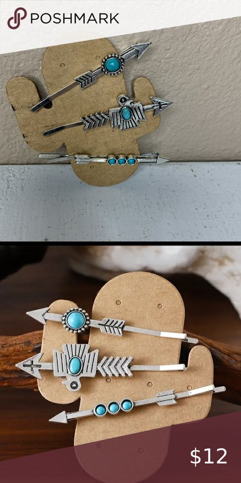 Western Style Silver and Turquoise Hair Pins NEW Arrowheads Design, Silver Hair Pin, Turquoise Hair, Western Accessories, Turquoise Accents, Vintage Cowgirl, Western Boho, Silver Hair, Western Style