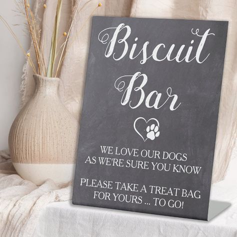 Dog Treat Wedding Favor Pet Doggie Bag Biscuit Bar Pedestal Sign Dog Treat Wedding, Pet Wedding Ideas, Bar For Wedding, Dog Wedding Bandana, Doggie Bag, Wedding Table Decor Ideas, Wedding Favor Table, Biscuit Bar, Wedding Favours Sign