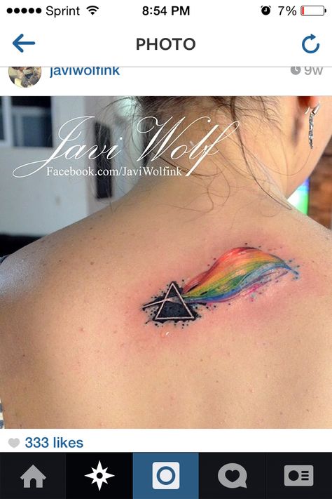 Pink floyd tattoo Prism Tattoo, Watercolor Tattoo Artists, Pink Floyd Tattoo, Prism Rainbow, Pride Tattoo, Rainbow Spectrum, Rock Tattoo, Rainbow Tattoos, Music Tattoos