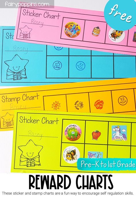 These FREE sticker and stamp charts are a fun way to reward good behavior and encourage self regulation skills. #stickerchart #stampchart #behaviormanagement #behaviourmanagement #positiveclassroom #rewardschart #freekidsprintables #prek #preschool #kindergarten #firstgrade #homeschool Pre K Sticker Chart, Reward Chart For Kindergarten, Sticker Chart For Preschoolers, Preschool Sticker Chart Reward System, Simple Behavior Chart For Kindergarten, Sticker Reward Chart Positive Behavior, Preschool Individual Behavior Chart, Behavior System For Kindergarten, Sticker Behavior Chart Classroom Free Printable