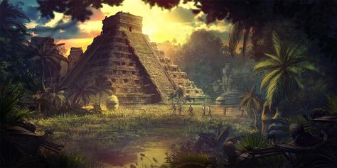 Travel to Exotic Locations in Adventurer Aztec Temple, Jungle Temple, Aztec Culture, Mayan Art, Jungle Art, Aztec Art, Fantasy City, Fantasy Art Landscapes, Game Inspiration