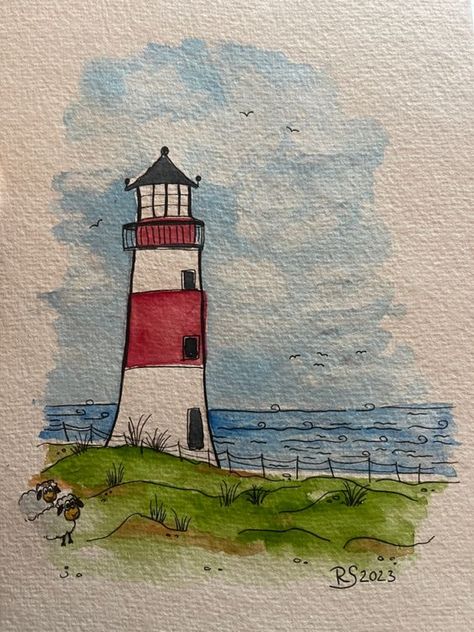 Watercolor Art Landscape, Lighthouse Painting, Watercolor Paintings For Beginners, Diy Watercolor Painting, Watercolor Paintings Easy, Watercolor Flower Art, 수채화 그림, Small Canvas Art, Watercolor Art Lessons