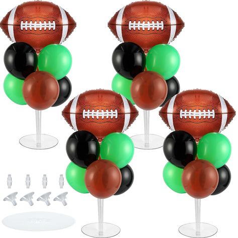 PRICES MAY VARY. Package includes: 4 table centerpiece balloons stand kit and 32 balloons, including football foil balloons×4, 12-inch matte dark green balloons×10,12-inch matte black balloons×10,12-inch vintage brown balloons×8, glue dots and gold ribbons×2. Balloon holder kit size: bare balloon stand kit can be up to 27 inches tall or decorated with inflatable balloons up to 47 inches, matches many party table sizes and is perfect for football themed party decorations. Easy assembly: each pack Football Balloon Bouquets, Football Theme Centerpieces, Football Banquet Centerpieces, Boys Football Party, Football Party Balloons, Balloons Stand, Football Centerpieces, Brown Balloons, Football Themed Party