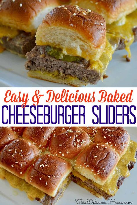 Superbowl Burger Sliders, Cheeseburger Sliders For A Crowd, Hamburger Sliders For A Crowd, Big Mac Hawaiian Roll Sliders, Slider Cheeseburger Recipes, Hawian Roll Sliders Hamburger, Easy Party Entrees, Oven Sliders Cheeseburger, Big Mac Sliders Hawaiian Rolls