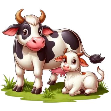 Cow Calf Drawing, Cow And Calf Drawing, Cow And Calf, Cartoon Cows Cute, Cow Png Cute, Funny Cow Cartoon Images, Cow Eating Grass Cartoon, Cow Illustration, Logo Cloud