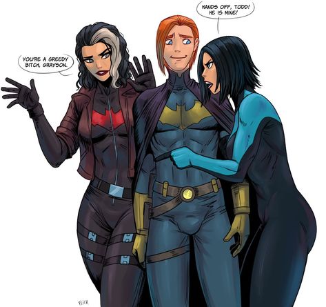 Stephan Sejic, Batman Genderbend, Bat Family Fanart, Dc Genderbend, Batfam Funny, Batfamily Fanart, Batfam Fanart, Batman Facts, Family Fanart