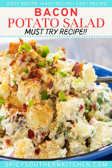 Bacon Potato Salad is an ultra creamy potato salad with lots of crumbled bacon. Perfect for your next cookout. Bacon Potato Salad Recipe, Kitchen And Living Room Ideas, Butterball Recipe, Modern Kitchen Set, Spicy Southern Kitchen, Baked Potato Salad, Bacon Potato Salad, Easy Potato Salad, Sims 4 Kitchen