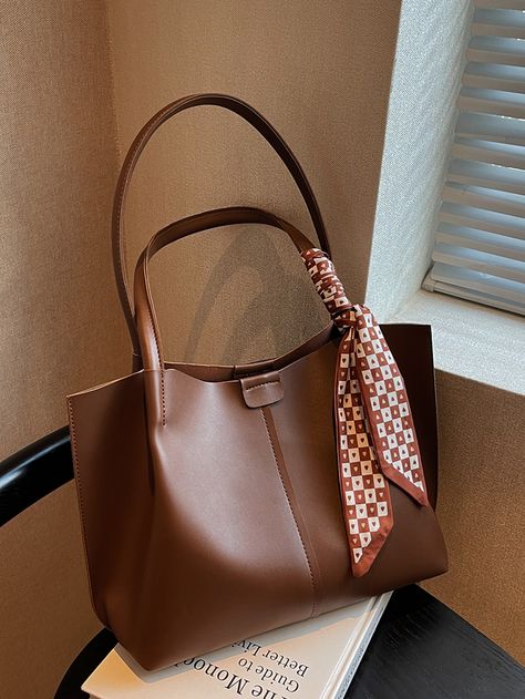 Bag With Scarf, Elegant Brown Tote Flap Bag, Elegant Bags For Women, Evening Tote Bag, Elegant Brown Bag For Daily Use, Large Bags For Women, Scarf Bag, Elegant Tote Bag, Elegant Brown Rectangular Bag