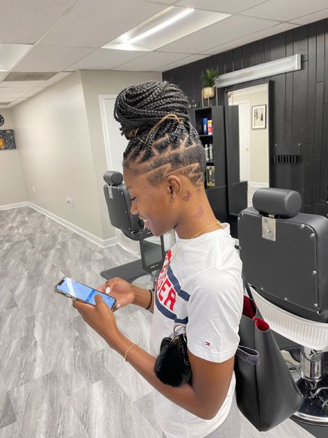 Fade With Braids For Women, Undercut With Braids Black Women, Braids With Shaved Back, Braids With An Undercut, Undercut Braids Hairstyles, Undercut Hairstyles Black Women, Undercut With Locs, Braids With Undercut Black Women, Locs Mohawk