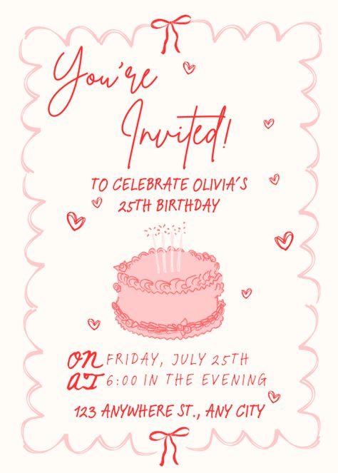 Cute coquette invitation you can use for birthday parties and hangouts. Coquette Party Invitation, Coquette Invitation, Coquette Birthday Party, Birthday Coquette, Birthday Moodboard, Coquette Birthday, Bday Invitations, Invitations Design, Cute Coquette