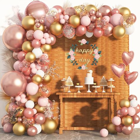 Rose Gold party decor perfect for baby shower, gender reveal, anniversaries, birthday, mothers day. Gold Birthday Decorations, 16 Balloons, Valentinstag Party, Pastel Balloons, Rose Gold Balloons, Garland Arch, Wedding Party Supplies, Baby Shower Party Supplies, Kids Party Decorations