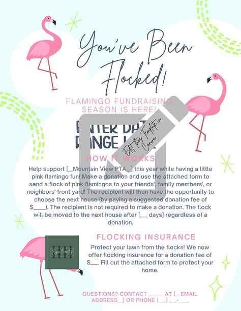 Flocking Fundraiser Ideas, Flocking Fundraiser, Flamingo Fundraiser, Flamingo Flocking Fundraiser, You've Been Flocked, Be Flamazing, Pink Flamingo Party Invitation, Pta School, Order Form Template