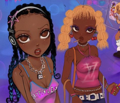 Cartoon Girls, Portrait Cartoon, Swag Art, Grunge Art, Black Artwork, Black Anime Characters, Pinturas Disney, Black Cartoon, Black Love Art