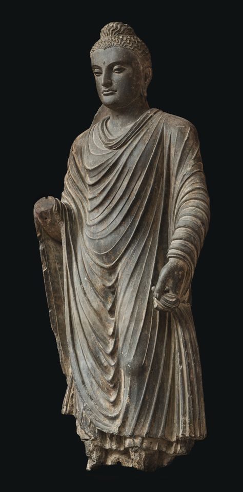 A MAGNIFICENT AND MONUMENTAL GREY SCHIST FIGURE OF STANDING BUDDHA Ancient region of Gandhara, Kushan period, 2nd/3rd Century Gandhara Art, Gandhara Buddha, Ancient Buddha, Buddha Murti, Gandhara Sculpture, Buddha Shakyamuni, Sakyamuni Buddha, Standing Buddha, Ancient Buddha Statue